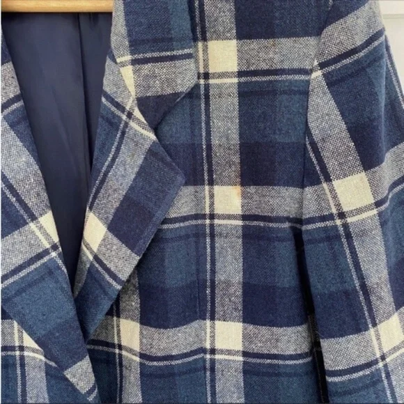 Vintage 90s Wool Blend Blue Plaid Jacket Medium - Picture 8 of 15